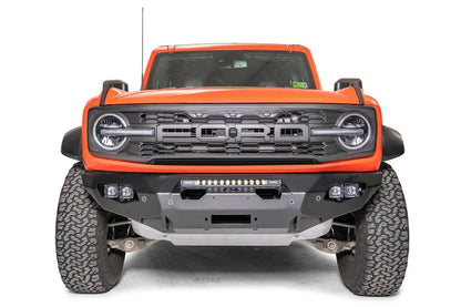 Fab Fours Matrix front bumper on an orange Ford Bronco Raptor, front view