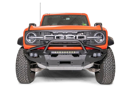 Fab Fours Matrix front bumper with pre-runner guard on an orange Ford Bronco Raptor, front view