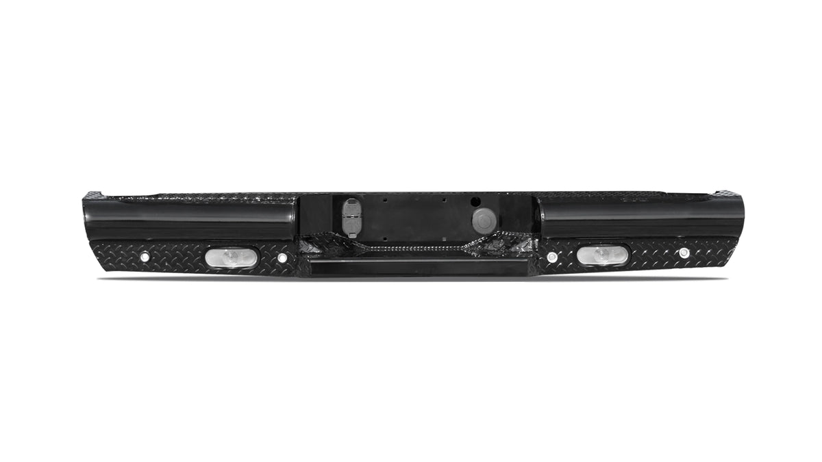 Fab Fours Black Steel rear bumper on a Chevrolet Silverado 2500HD–3500HD & GMC Sierra 2500HD–3500HD