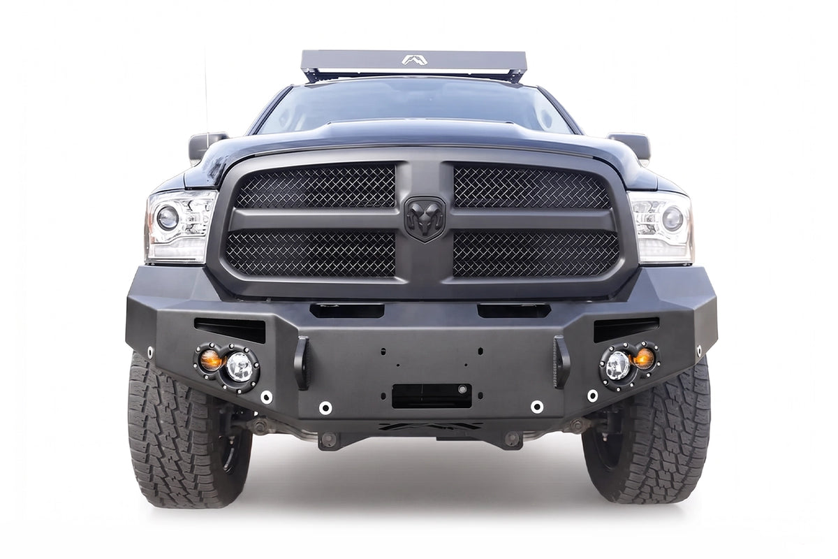 Fab Fours Premium winch front bumper on a black Ram 1500
