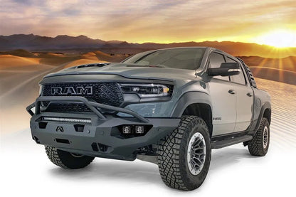 Fab Fours Matrix front bumper on a Ram 1500 TRX, outdoor view