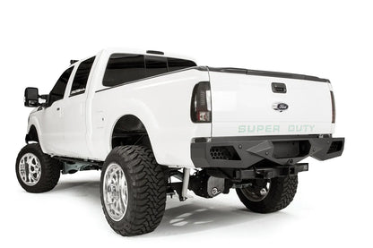 Fab Fours Vengeance rear bumper on a Ford Super Duty, rear driver side view