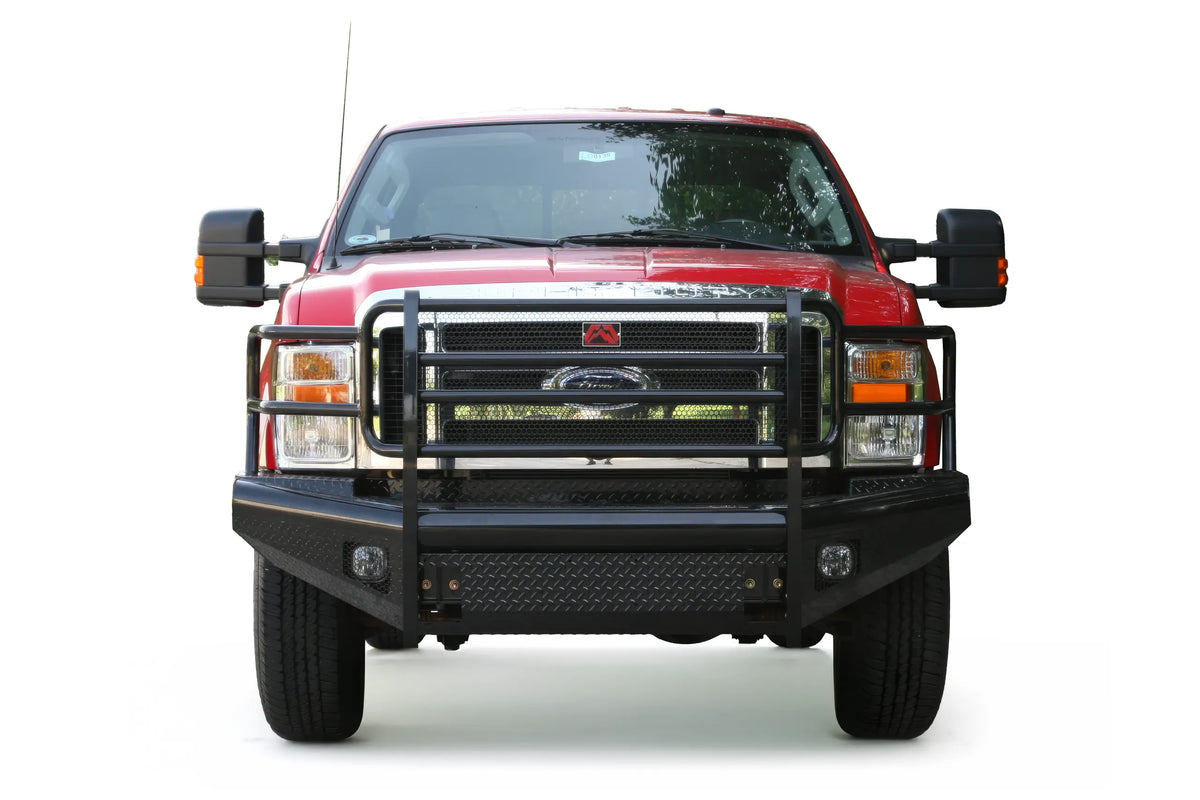 Fab Fours Black Steel front bumper on a Ford Super Duty, front view
