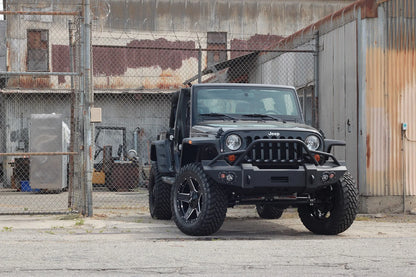 Fab Fours Lifestyle winch bumper on a Jeep Wrangler JK, outdoor view
