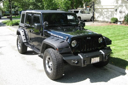 Fab Fours Lifestyle winch bumper on a Jeep Wrangler JK, outdoor view