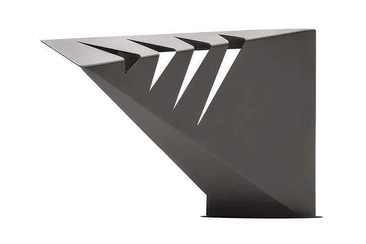Black Fab Fours fender gill box for Jeep Wrangler JK with four angled vent slots, shown on a white background