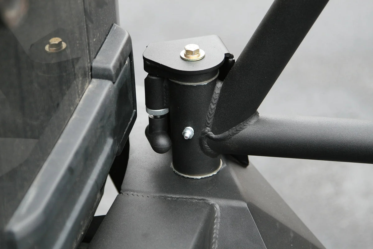 Close-up of the Fab Fours Swing-Away Tire Carrier hinge