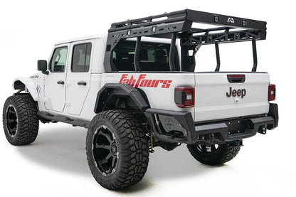 Lifted white Jeep Gladiator Rubicon with Fab Fours rear bumper