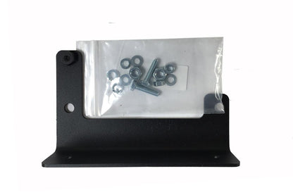 Fab Fours sensor relocation bracket for the Ford F-150, shown with its included bag of zinc-plated bolts, nuts, flat washers and lock washers