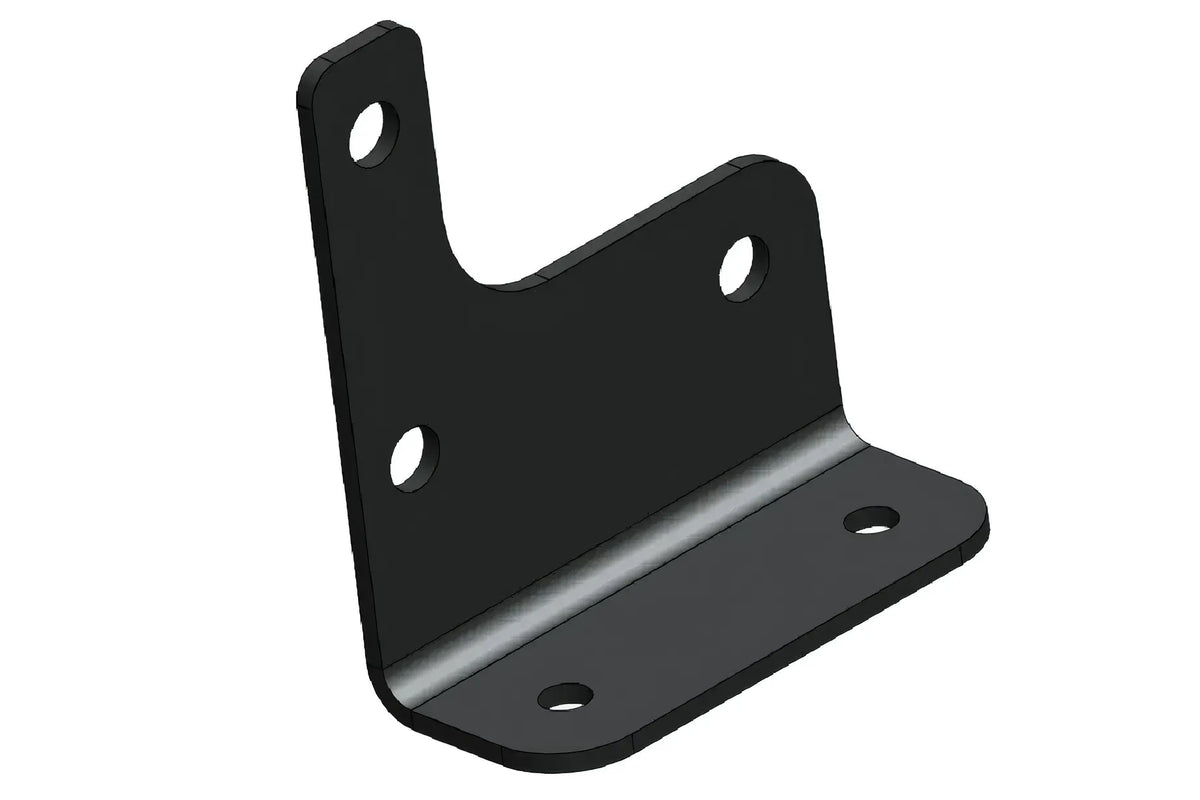 Render of the Fab Fours Jeep Wrangler JL adaptive cruise control bracket from a second angle, showing the bent steel base and sensor mounting holes