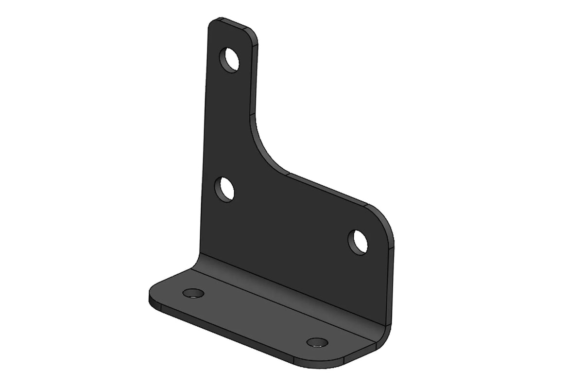 Render of the Fab Fours adaptive cruise control bracket for Jeep Wrangler JL, a black L-shaped steel bracket with three upright mounting holes and a two-hole base flange