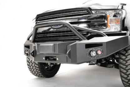 Fab Fours adaptive cruise control bracket in black powder coat, angled view, showing the triangular upright, mounting holes and bolt