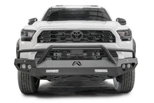 Fab Fours Vengeance front sensor bumper with pre-runner guard on a white Toyota 4Runner, straight-on front view, showing the tube hoop, LED light bars and cube lights