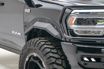 Fab Fours Open Fender Flare on a Ram 2500-3500, close-up view