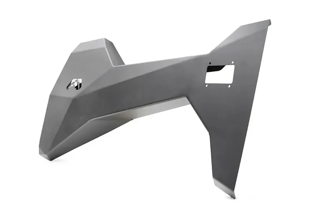 Fab Fours Toyota Tacoma front trail door, angled outer view, showing the faceted body lines, Fab Fours logo and latch cut-out