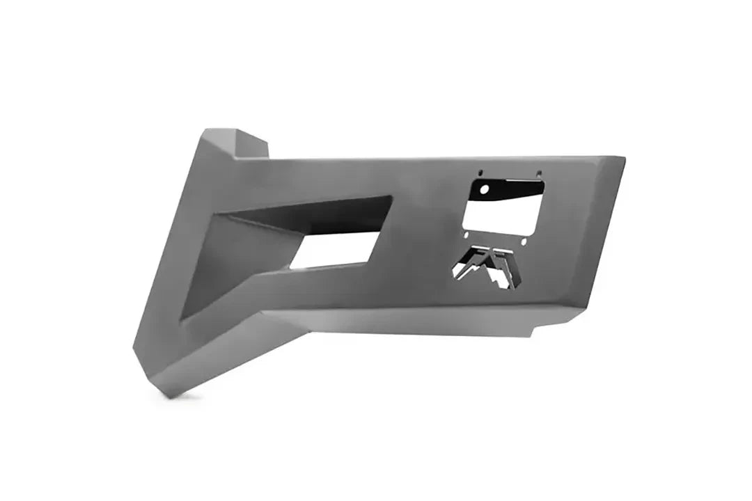 Fab Fours Toyota Tacoma rear trail door, angled outer view, showing the faceted panel, grab pocket and latch cut-out