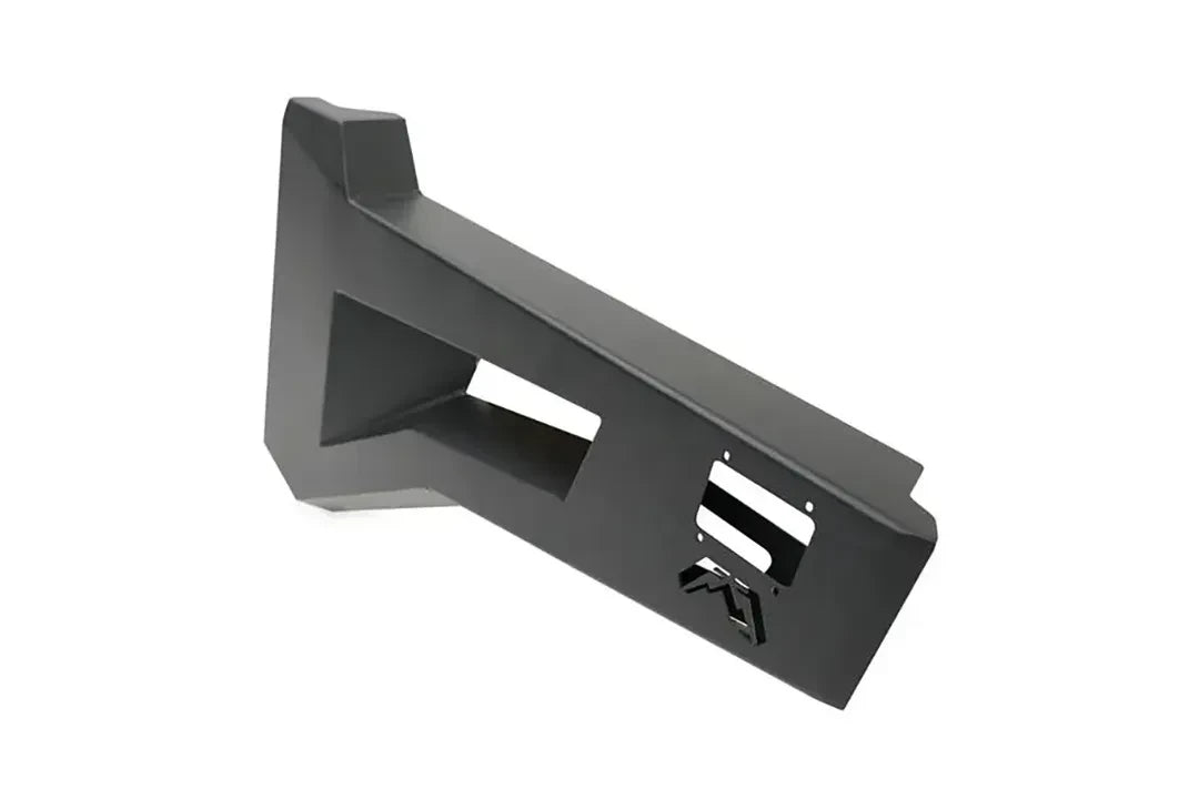 Fab Fours Toyota Tacoma rear trail door, angled outer view, showing the recessed grab pocket, latch cut-out and Fab Fours logo