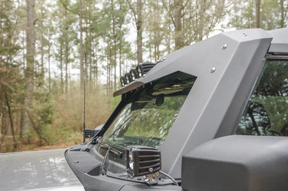 Fab Fours ViCowl on a lifted gray four-door Ford Bronco outdoors