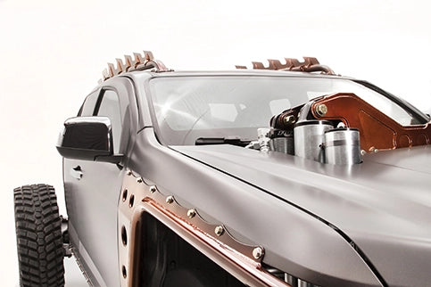 Kymera custom sawblade roof rack and front shock tower detail